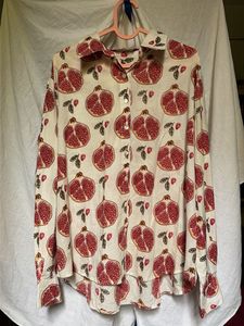 Pomegranate Print Cotton Button-Up Shirt