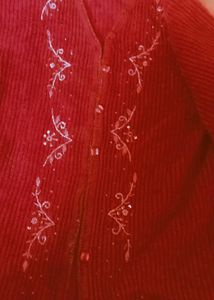 Embroidered Red Cardigan