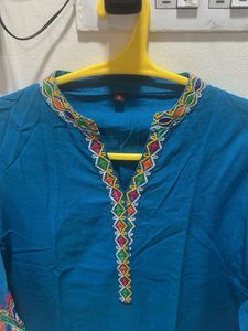 Teal Embroidered Kurta