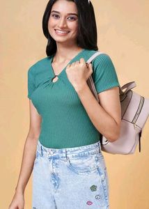 Stylish Textured V-Neck Top