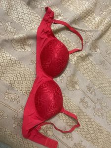Beautiful Red Bra with Rose Detail