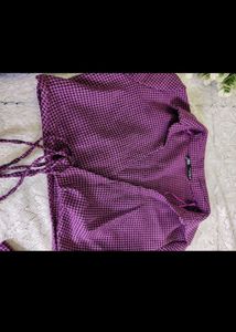 Zara Purple Gingham Tie-Front Crop Top