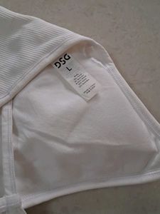 L White Ribbed Sports Bra