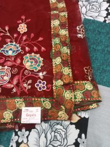 Embroidered Maroon Saree