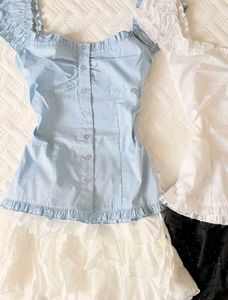 Sky Blue Ruffle Button-Up Top