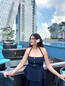Chic Black Halter Neck Peplum Top