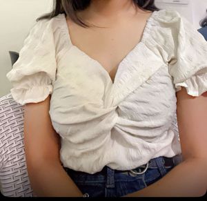 Ivory Twist Front Puff Sleeve Top