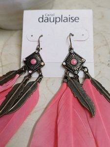 Branded PINK Feather Earrings