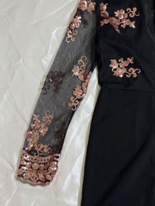 Shein Sequin Black Sheer Sleeve Jumpsuit