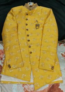 Yellow Printed Nehru Jacket for Men