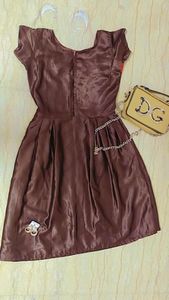 Chic Brown Satin Dress with Accent