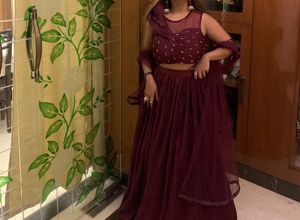 New Wine Burgundy Hooded Designer Blouse Lehenga