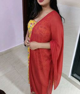 Beautiful Yellow Floral Kurta Set with Red Dupatta