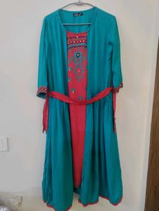 Beautiful Teal dress with Pink Inner