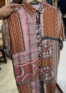 Boho Patchwork Print Button-Up Shirt