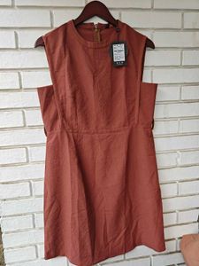 Sleeveless A-line Rust Orange Dress