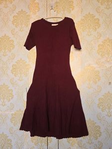 Maroon Ribbed Fit & Flare Dress