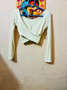 Cream Long Sleeve Cropped Top