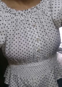 Vintage Polka Dot Puff Sleeve Top