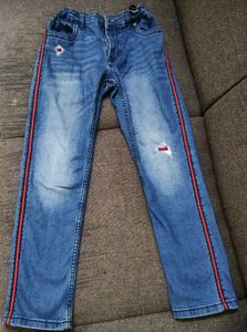 Boys' Blue Jeans with Red Stripe Detail