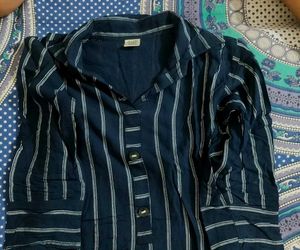 Navy Striped Button-Up kurti