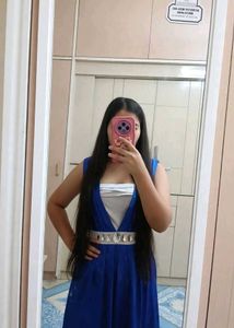 Blue A-line Dress with Silver Belt