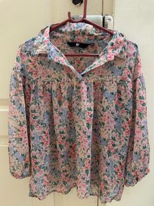 Floral Print Sheer Blouses(size m)