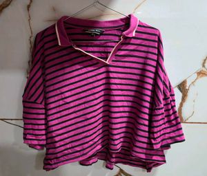 Striped Cropped Polo Teshirt