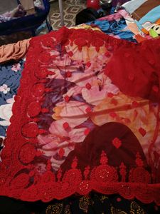 New Cherry Red Heavy Saree With blouse piece