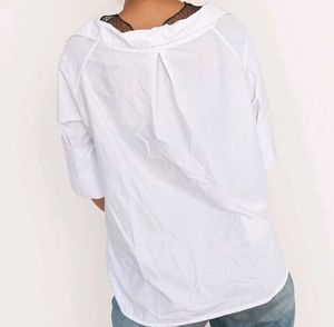 Chic White Shirt with Black Mesh Detail