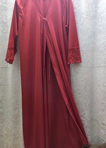 Elegant Red Lace Trim Nightgown
