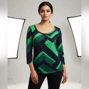 Green Geometric Print Top