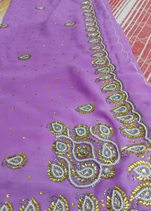 Beautiful Lavender Embroidered Saree with blouse
