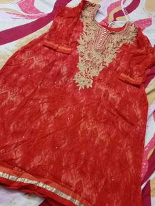 Vibrant Red Embroidered Kurta salwar
