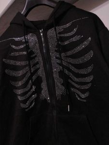 Rhinestone Skeleton Zip-Up Hoodie