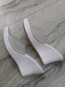 Stylish White Wedge Mules