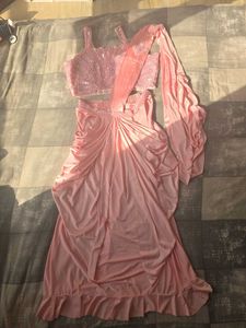 💗 PINK DHOTI-STYLE READYMADE SAREE 💗