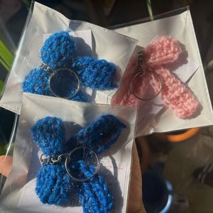 Blue Bow Crochet Keychain