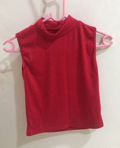 Red Sleeveless Closed Neck Top