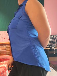 Blue Sleeveless Collared Shirt