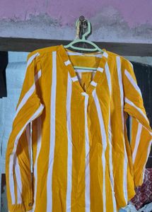 Yellow &amp; White Striped V-Neck Top