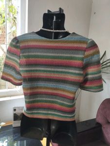 Colorful Striped Cropped Cardigan