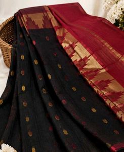 Elegant Black & Red Saree