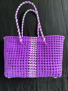 Vibrant Purple And White Handmade Woven Bag