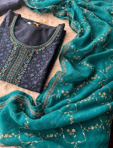 Navy Blue Embroidered Kurta Set