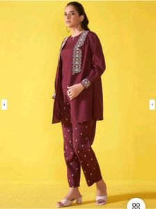 ANOUK - Maroon Embroidered Jacket Set