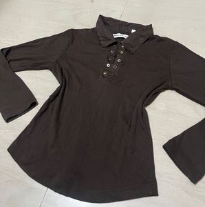 Brown Long Sleeve Polo Shirt