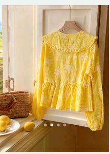 🌻Bright Yellow Embroidered Peplum Top🌻