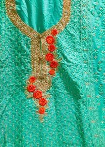 Elegant Green Kurta Set with Orange Embroidery wit