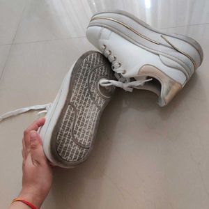 White &amp; Gold Platform Sneakers